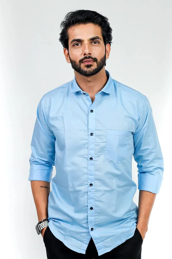 Sky_Blue_Premium_Solid_Cotton_Blend_Casual_Shirt_For_Men