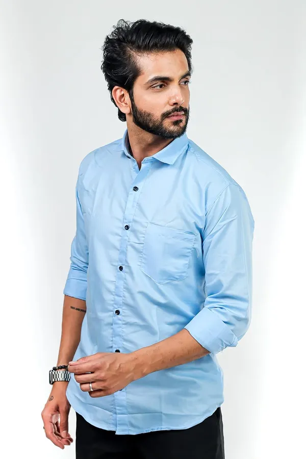 Sky_Blue_Premium_Solid_Cotton_Blend_Casual_Shirt_For_Men