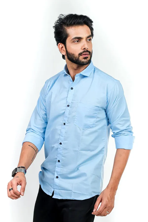 Sky_Blue_Premium_Solid_Cotton_Blend_Casual_Shirt_For_Men