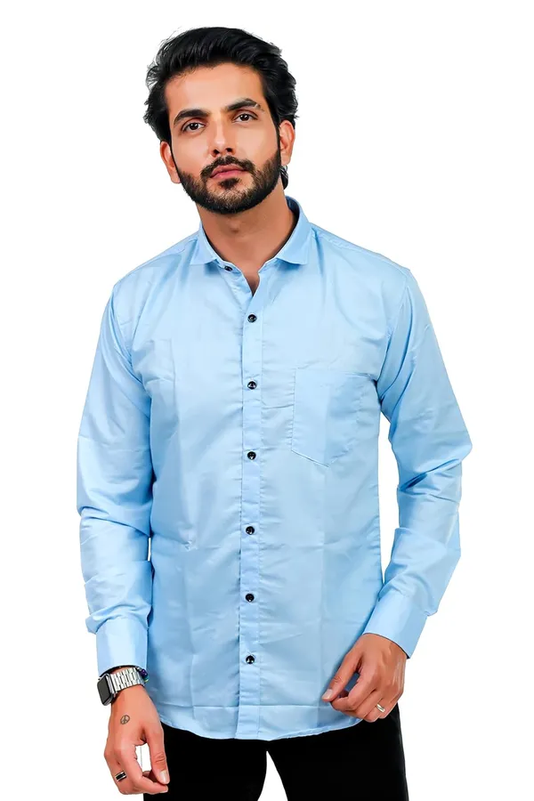 Sky_Blue_Premium_Solid_Cotton_Blend_Casual_Shirt_For_Men