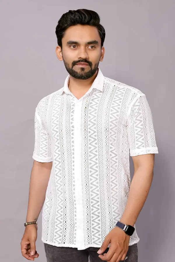 White_Premium_Cotton_Blend_Casual_Shirt_For_Men