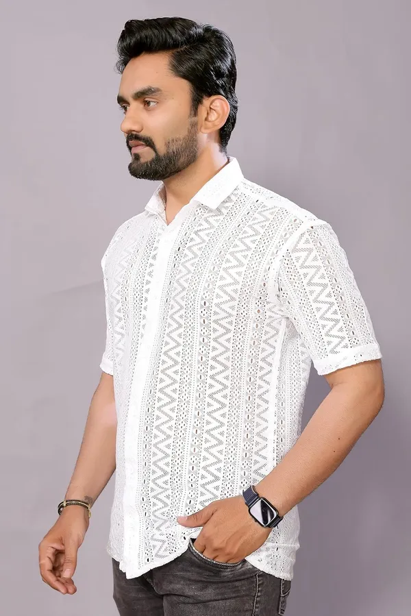 White_Premium_Cotton_Blend_Casual_Shirt_For_Men