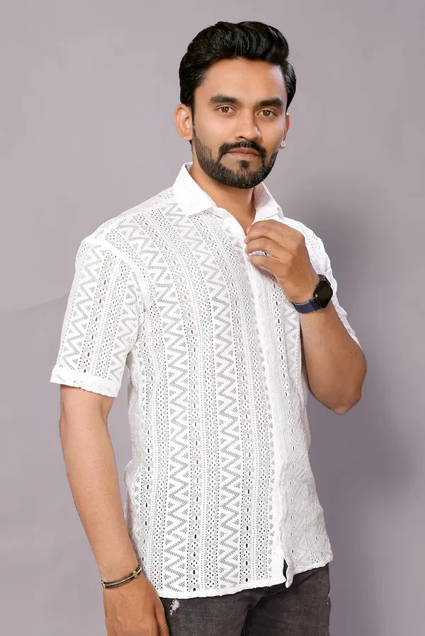 White_Premium_Cotton_Blend_Casual_Shirt_For_Men