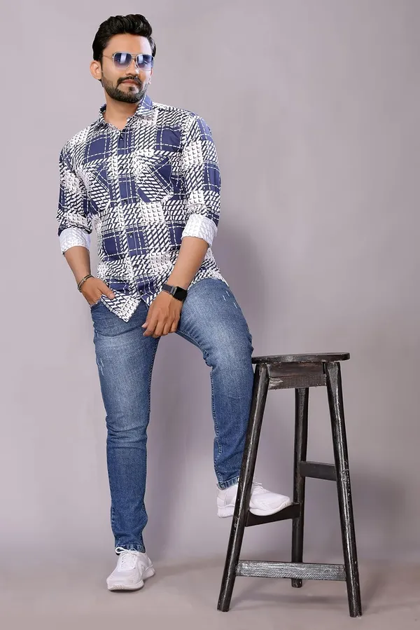 Indigo_Premium_Checkered_Cotton_Blend_Casual_Shirt_For_Men