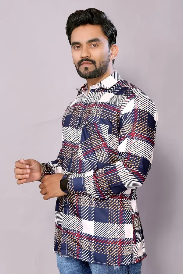 Navy_Premium_Checkered_Cotton_Blend_Shirt_For_Men