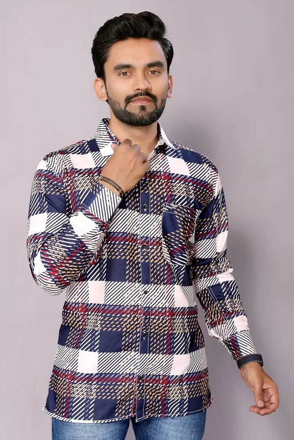 Navy_Premium_Checkered_Cotton_Blend_Shirt_For_Men