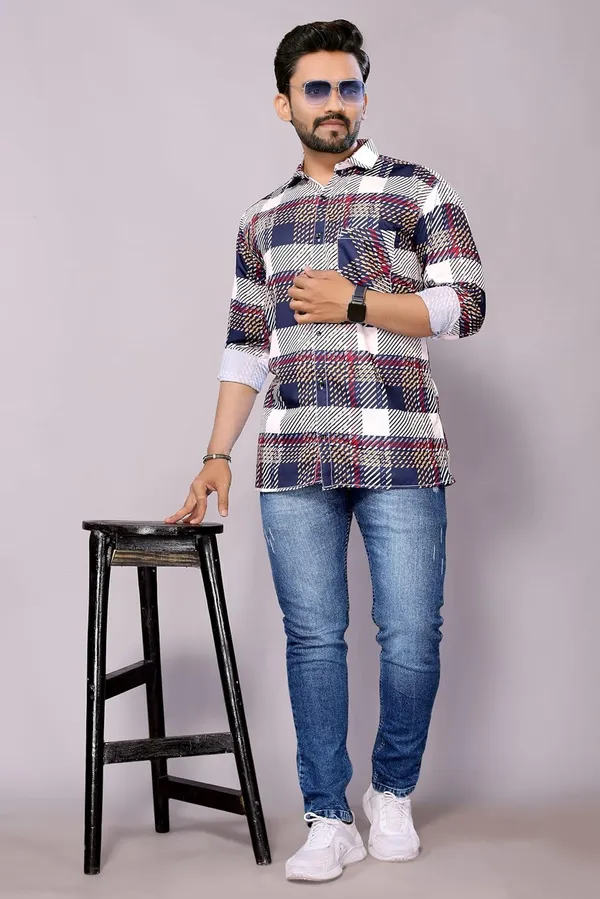 Navy_Premium_Checkered_Cotton_Blend_Shirt_For_Men