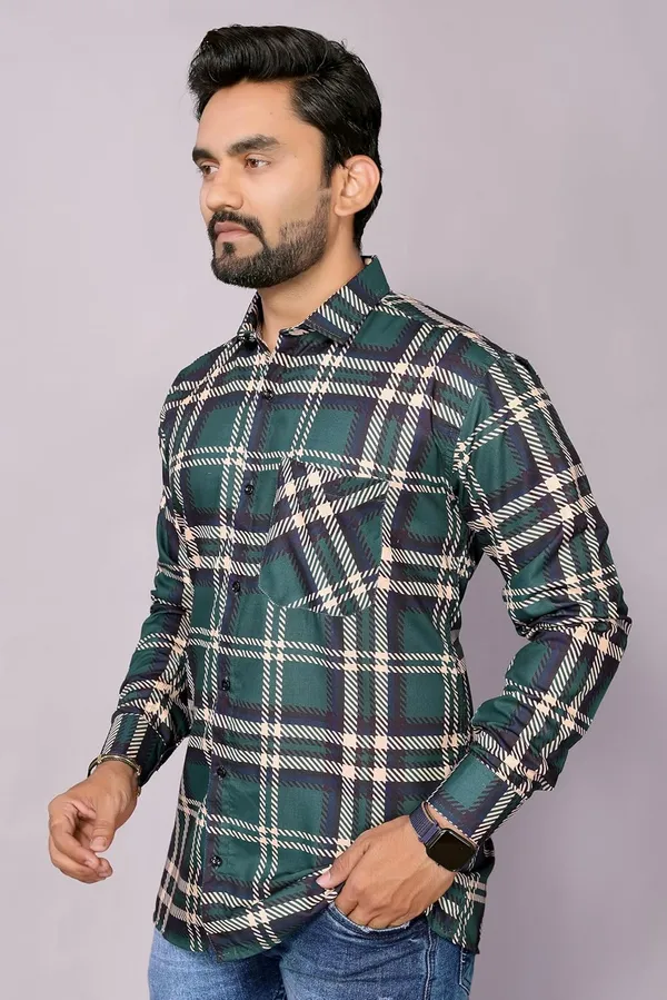 Peacock_Green_Premium_Checkered_Cotton_Blend_Shirt_For_Men