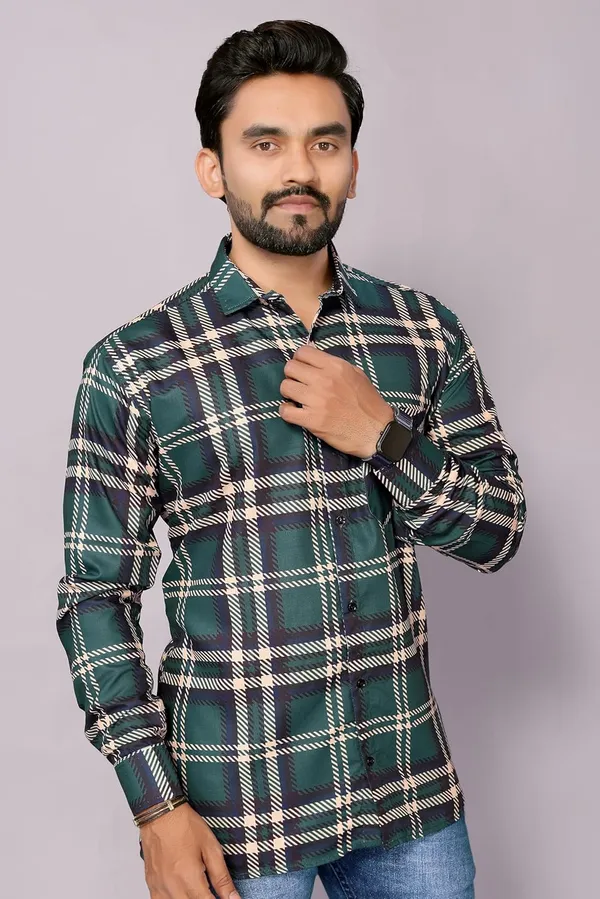 Peacock_Green_Premium_Checkered_Cotton_Blend_Shirt_For_Men