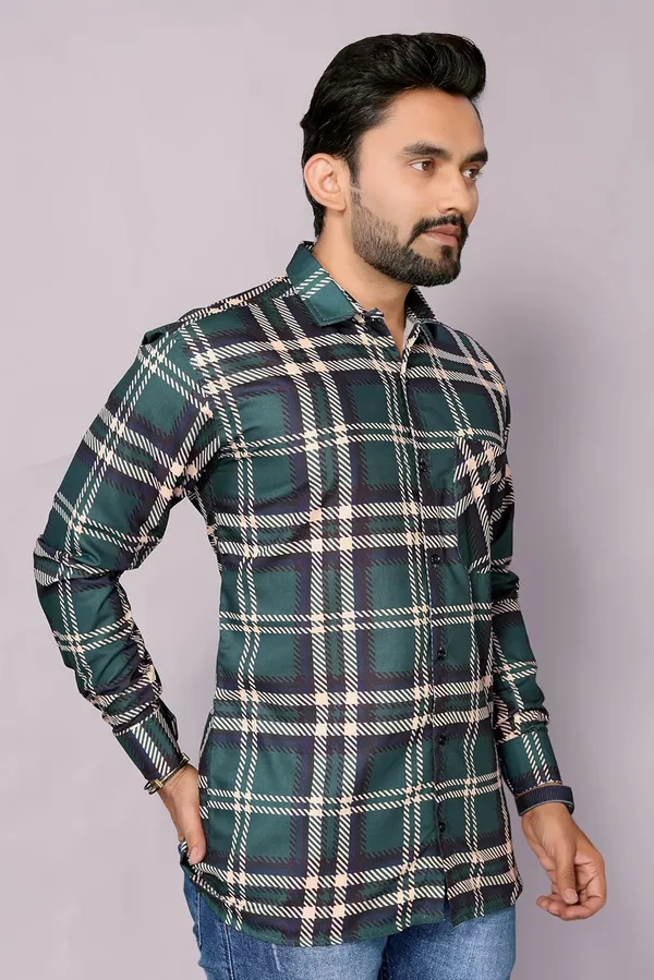 Peacock_Green_Premium_Checkered_Cotton_Blend_Shirt_For_Men