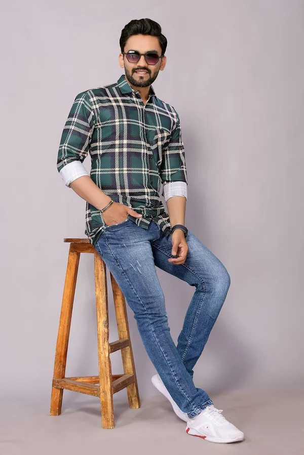 Peacock_Green_Premium_Checkered_Cotton_Blend_Shirt_For_Men