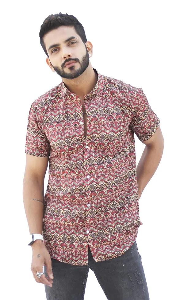 Brown_Premium_Printed_Cotton_Blend_Casual_Shirt_For_Men
