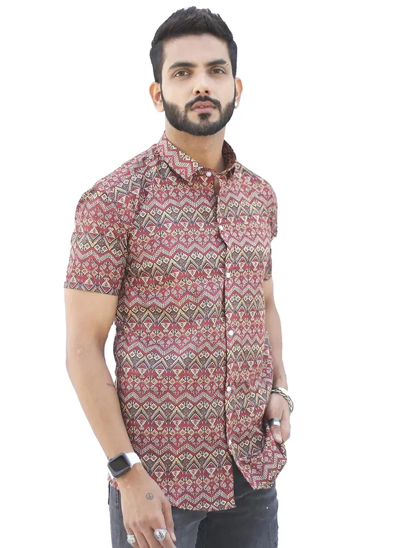 Brown_Premium_Printed_Cotton_Blend_Casual_Shirt_For_Men