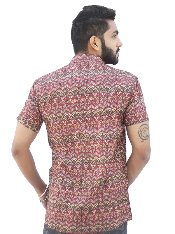 Brown_Premium_Printed_Cotton_Blend_Casual_Shirt_For_Men