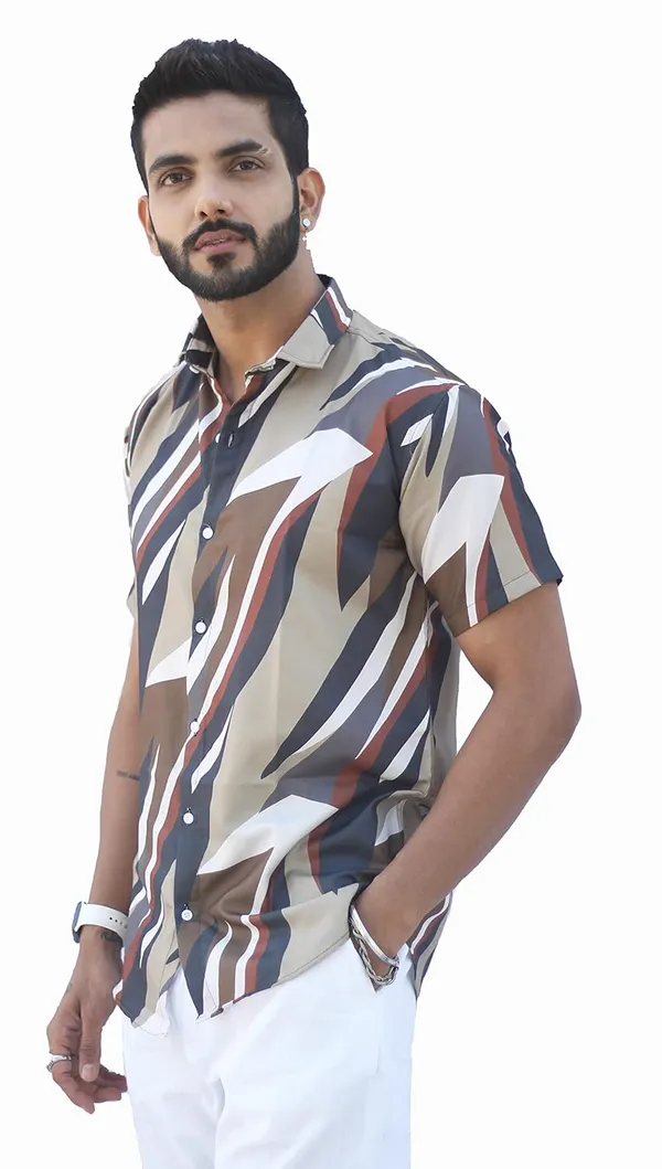 Khaki_Premium_Printed_Cotton_Blend_Casual_Shirt_For_Men