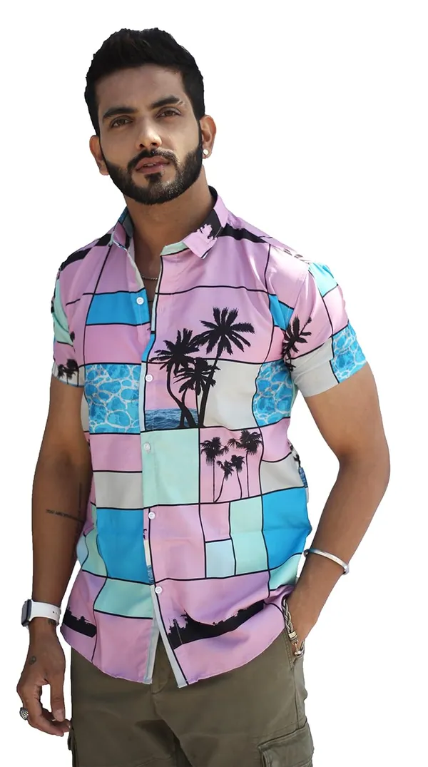 Pink_Premium_Printed_Cotton_Blend_Casual_Shirt_For_Men