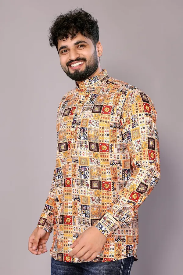 Mustard_Premium_Printed_Cotton_Blend_Kurta_For_Men