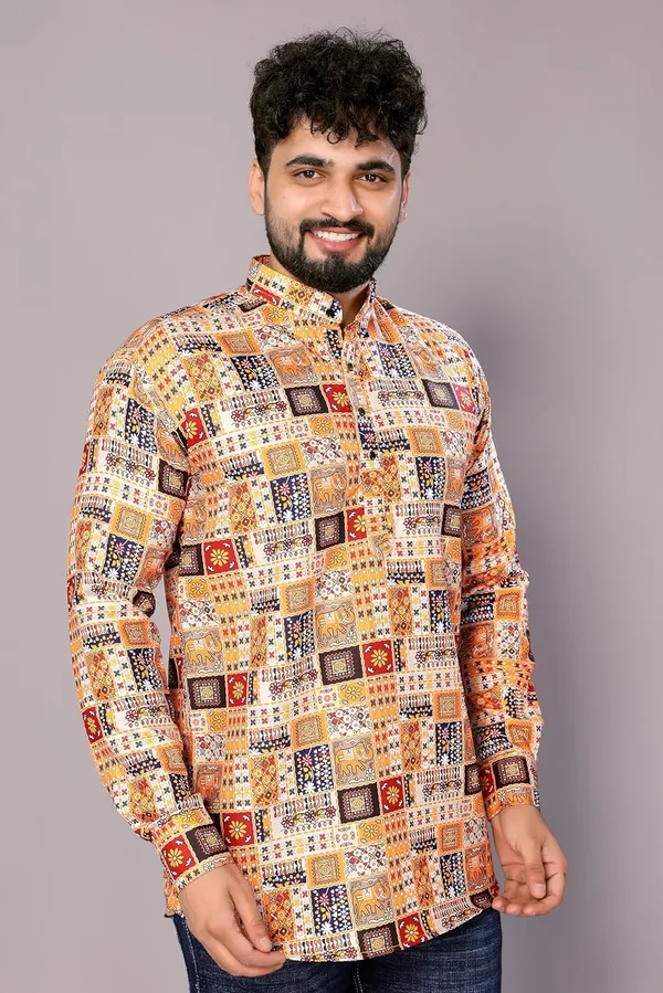 Mustard_Premium_Printed_Cotton_Blend_Kurta_For_Men