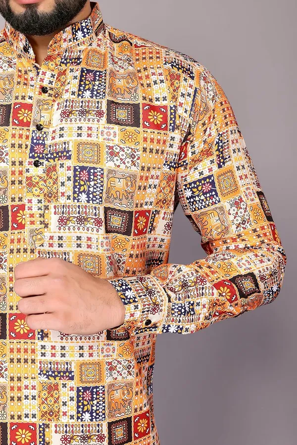 Mustard_Premium_Printed_Cotton_Blend_Kurta_For_Men