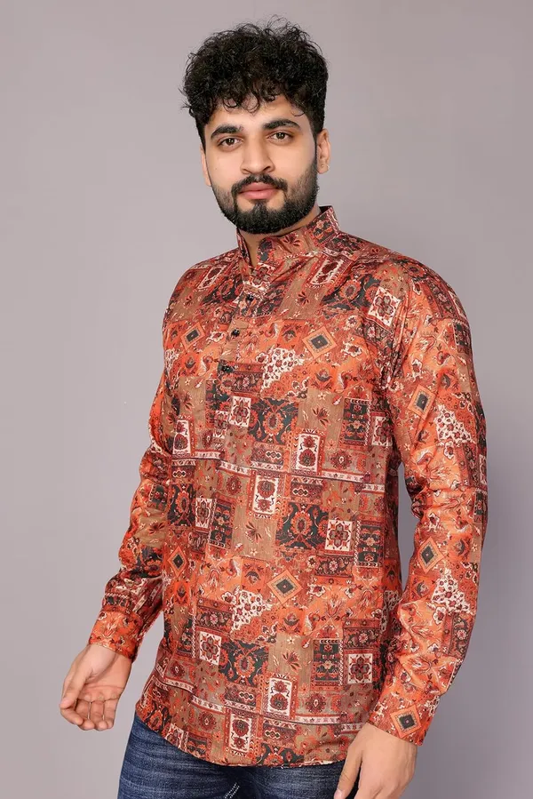 Rust_Premium_Printed_Cotton_Blend_Kurta_For_Men