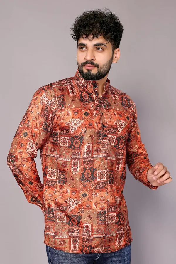 Rust_Premium_Printed_Cotton_Blend_Kurta_For_Men