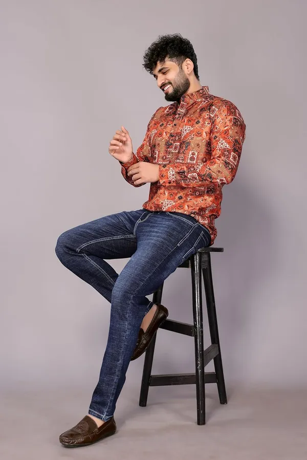 Rust_Premium_Printed_Cotton_Blend_Kurta_For_Men