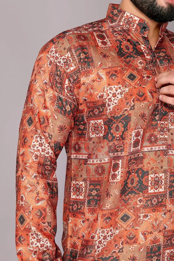 Rust_Premium_Printed_Cotton_Blend_Kurta_For_Men