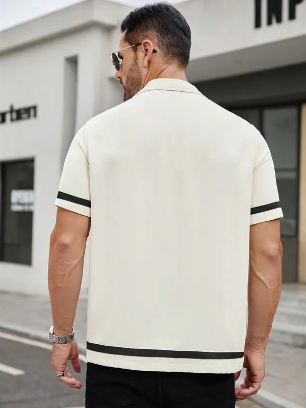 Cream_Premium_Cotton_Blend_Casual_Shirt_For_Men