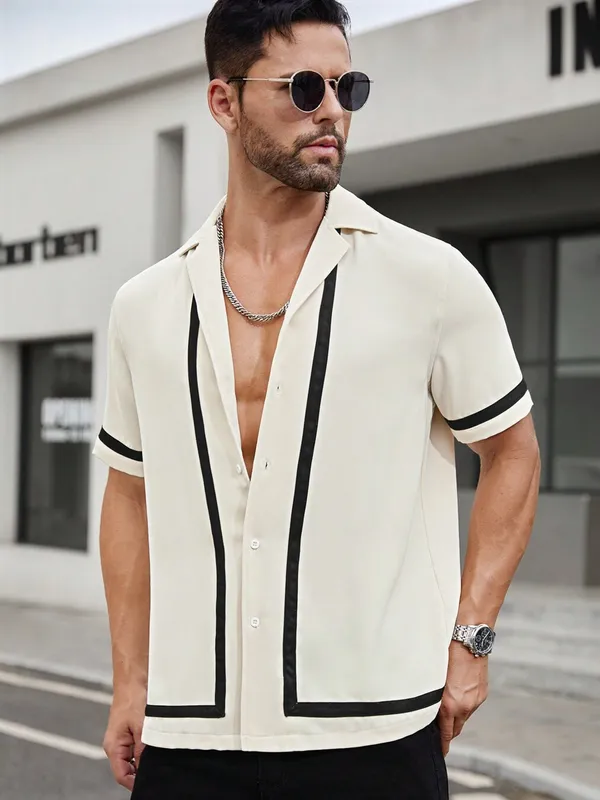 Cream_Premium_Cotton_Blend_Casual_Shirt_For_Men