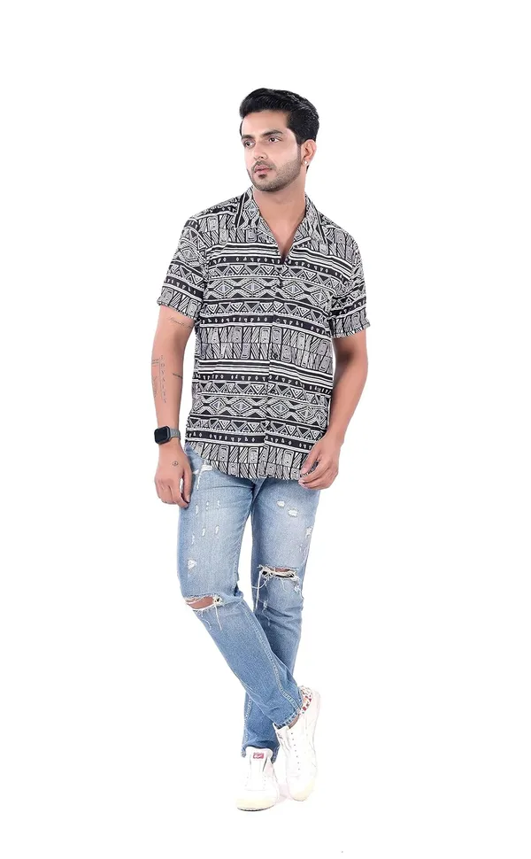 Black-White_Premium_Printed_Cotton_Blend_Casual_Shirt_For_Men