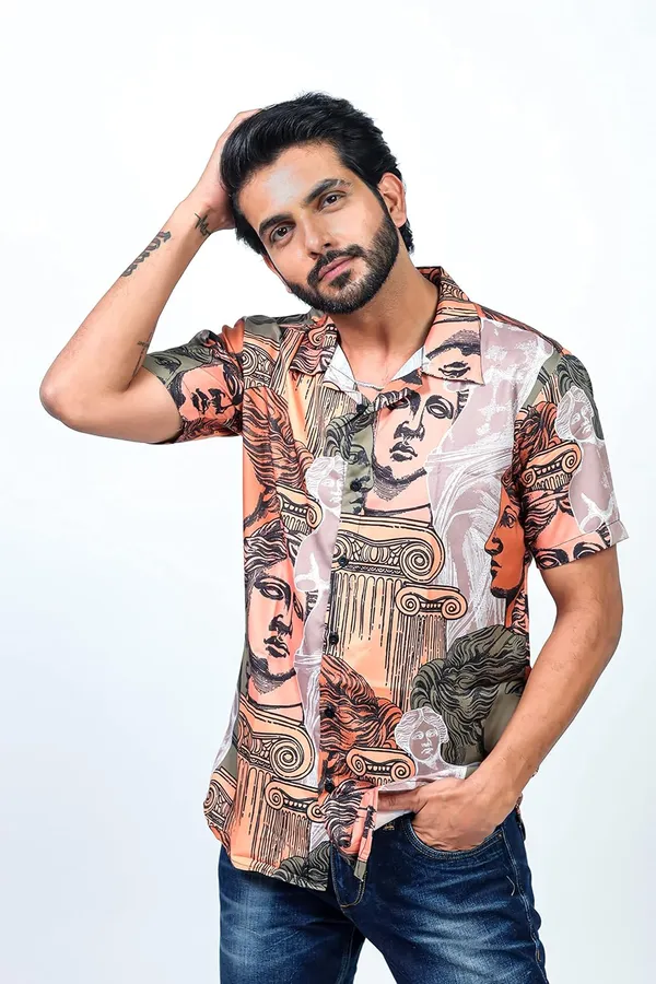 Orange_Premium_Printed_Cotton_Blend_Casual_Shirt_For_Men