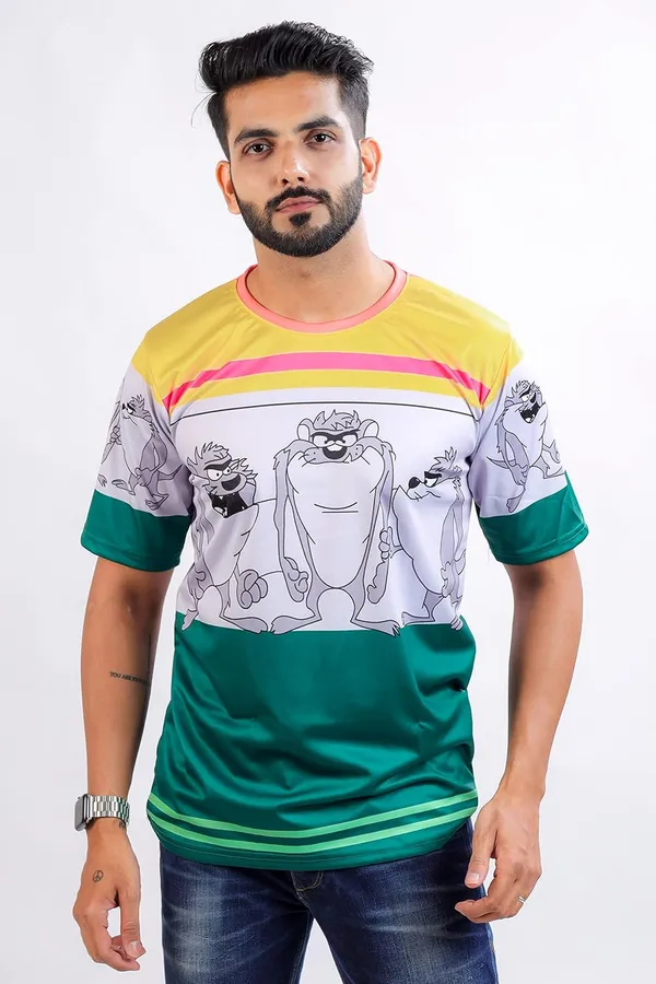 Green_Premium_Printed_Cotton_Blend_T-Shirt_For_Men
