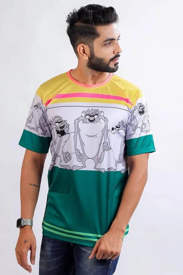Green_Premium_Printed_Cotton_Blend_T-Shirt_For_Men