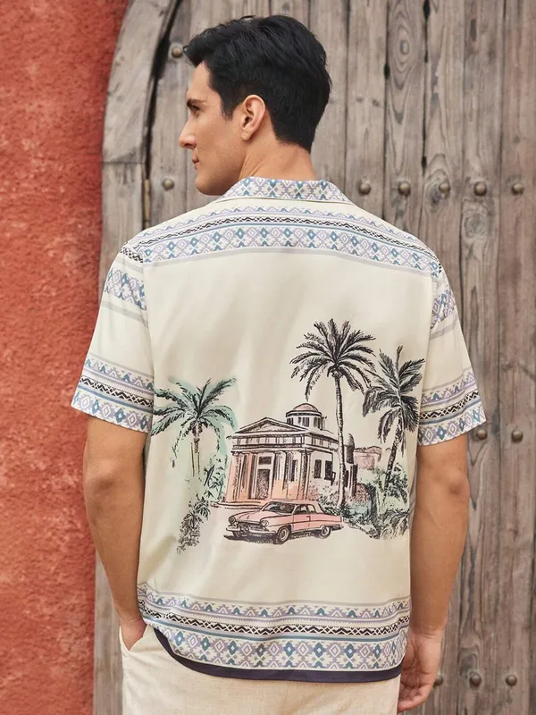 Cream_Premium_Cotton_Blend_Casual_Shirt_For_Men