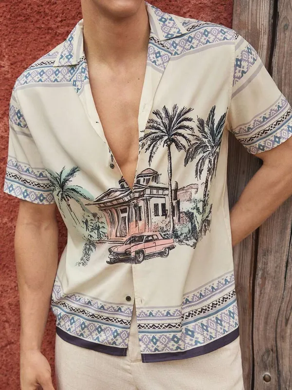 Cream_Premium_Cotton_Blend_Casual_Shirt_For_Men