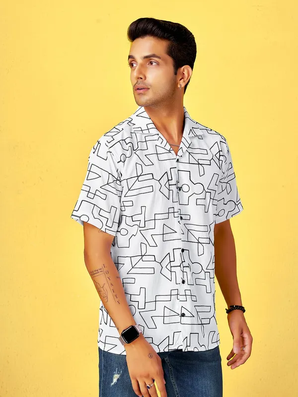 White_Premium_Cotton_Blend_Casual_Shirt_For_Men