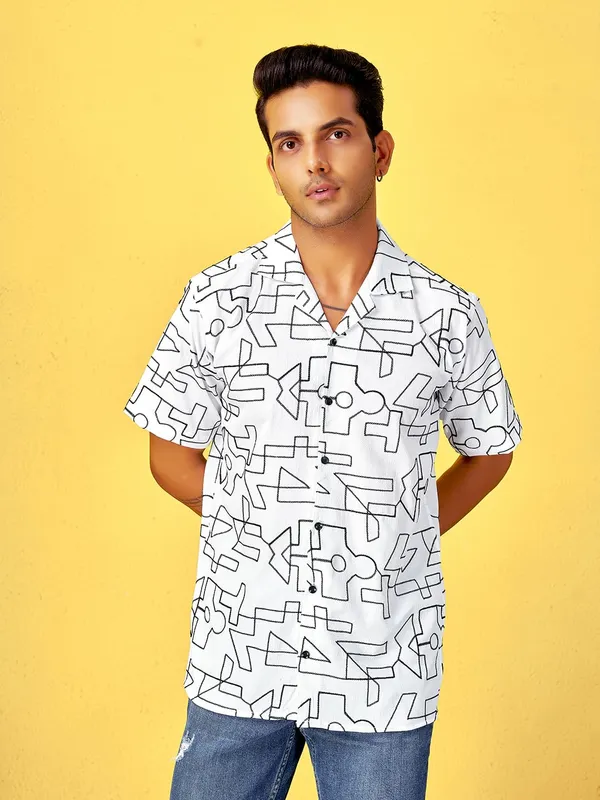 White_Premium_Cotton_Blend_Casual_Shirt_For_Men