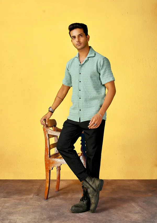 Turquoise_Premium_Cotton_Blend_Casual_Shirt_For_Men