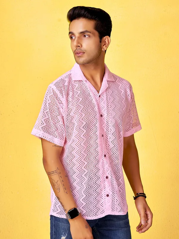 Baby_Pink_Premium_Solid_Cotton_Blend_Casual_Shirt_For_Men