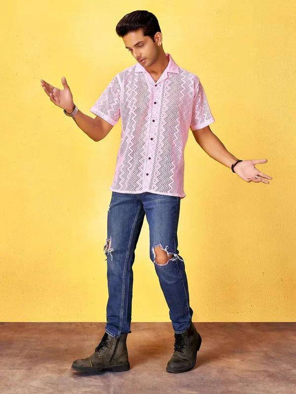 Baby_Pink_Premium_Solid_Cotton_Blend_Casual_Shirt_For_Men
