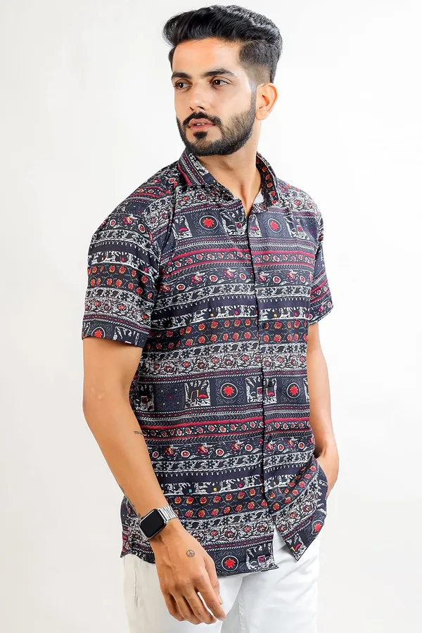 Dark_Blue_Premium_Printed_Cotton_Blend_Casual_Shirt_For_Men