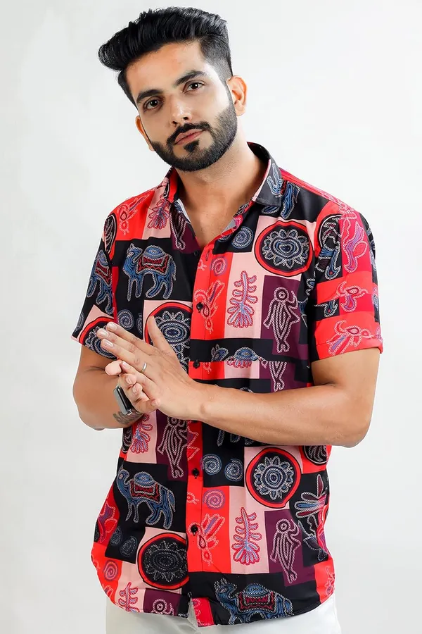 Red_Premium_Printed_Cotton_Blend_Shirt_For_Men