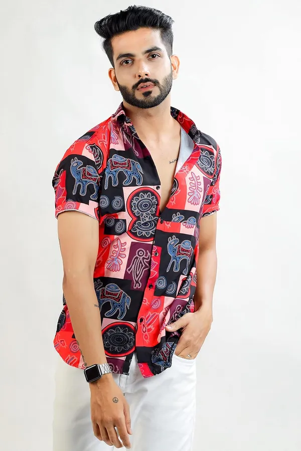 Red_Premium_Printed_Cotton_Blend_Shirt_For_Men