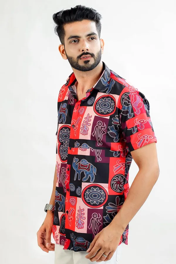Red_Premium_Printed_Cotton_Blend_Shirt_For_Men