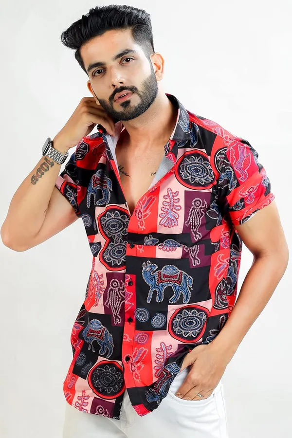 Red_Premium_Printed_Cotton_Blend_Shirt_For_Men