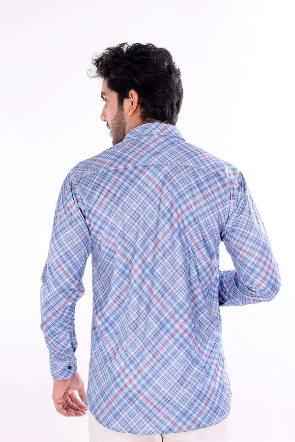 Blue_Premium_Checkered_Cotton_Blend_Casual_Shirt_For_Men