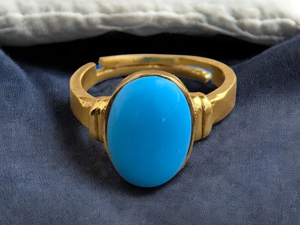 Firoza_Turquoise_Gemstone_Brass_Metal_Gold_Plated_Adjustable_Ring_Astrological_Purpose_For_Unisex