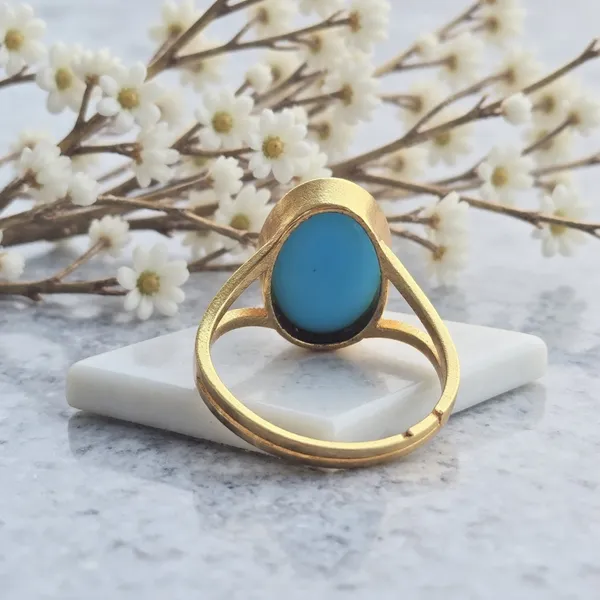 Firoza_Turquoise_Gemstone_Brass_Metal_Gold_Plated_Adjustable_Ring_Astrological_Purpose_For_Unisex