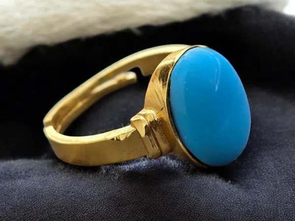Firoza_Turquoise_Gemstone_Brass_Metal_Gold_Plated_Adjustable_Ring_Astrological_Purpose_For_Unisex