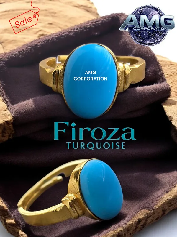 Firoza_Turquoise_Gemstone_Brass_Metal_Gold_Plated_Adjustable_Ring_Astrological_Purpose_For_Unisex